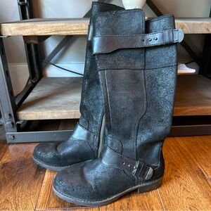 UGG Dayle Black leather knee high riding Moto Boots grunge revival biker